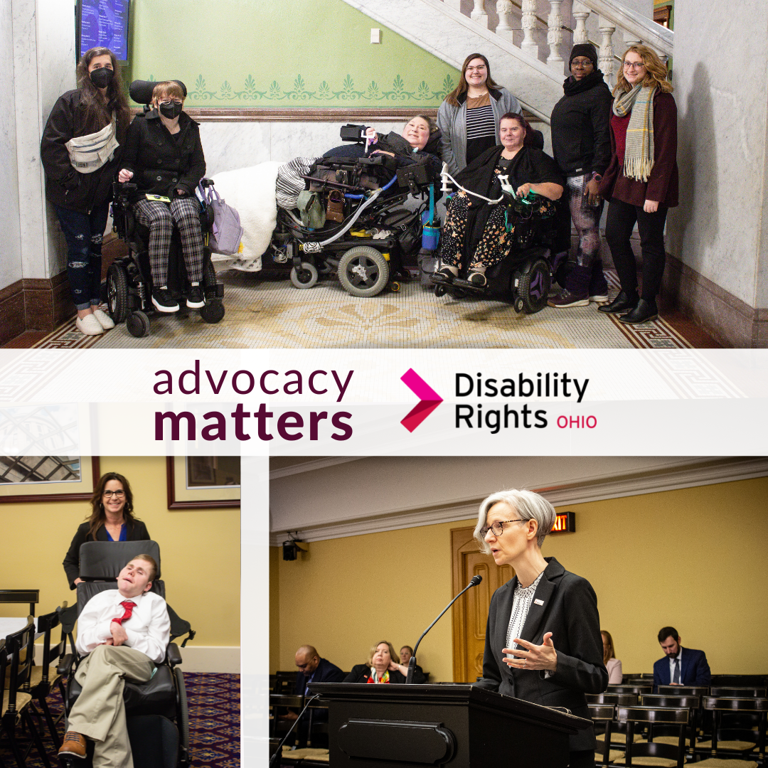 advocacy matters - Disability Rights Ohio - Group of advocates including their care workers; Jennifer and Matthew Corcoran; DRO's Kerstin Sjoberg testifying in front of House Finance Subcommittee on Health and Human Services (HHS)