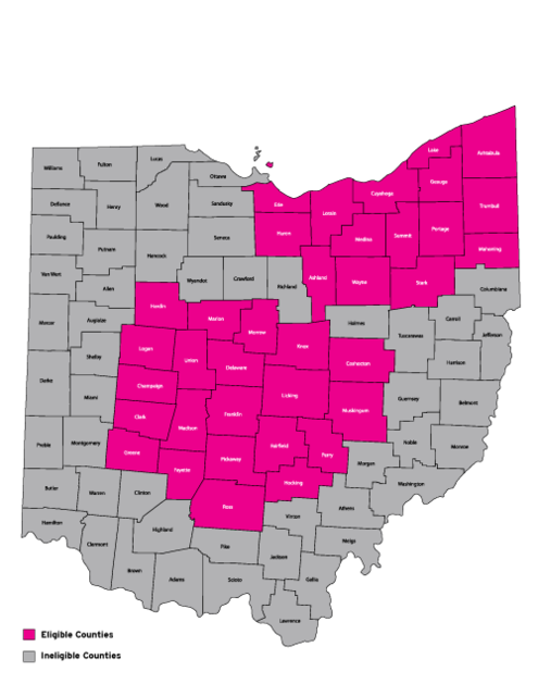 A map of the counties covered in the DRO Medicaid Pro Bono Program