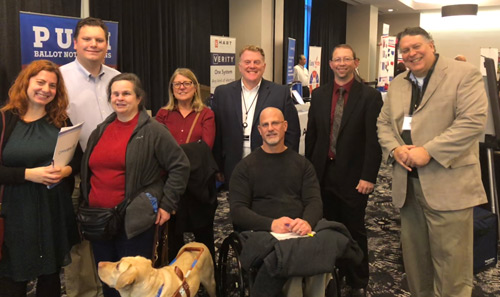 Disability advocates from Disability Rights Ohio, the American Council of the Blind of Ohio, the Center for Disability Empowerment, and Deaf Services Center met with Franklin County Board of Elections officials and vendors to assess possible voting machines