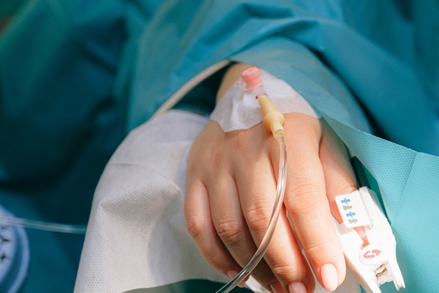 Hand of hospital patient